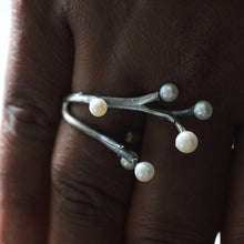 Load image into Gallery viewer, Adjustable ring, silver cocktail ring, twig design covering fingers