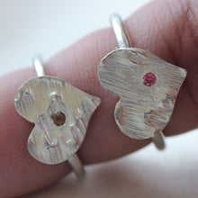 Load image into Gallery viewer, Silver heart ring, engraved and set with a pink sapphire or genuine brown zircon