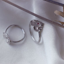 Load image into Gallery viewer, Silver heart ring, engraved and set with a pink sapphire or genuine brown zircon