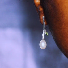 Load image into Gallery viewer, Silver twig drop earrings, pearl and gemstones