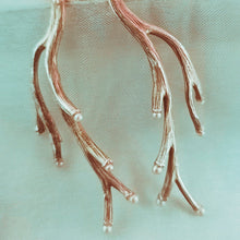 Load image into Gallery viewer, Rose gold long-drop earrings, twig design