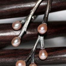 Load image into Gallery viewer, Adjustable ring, silver cocktail ring, twig design covering fingers, pink pearls, closer up view of branches