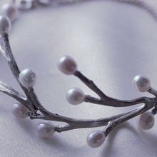 Load image into Gallery viewer, Large silver and pearls bracelet, sterling silver bracelet with a twig design