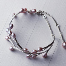 Load image into Gallery viewer, Large silver and pearls bracelet, sterling silver bracelet with a twig design