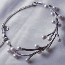 Load image into Gallery viewer, Large silver and pearls bracelet, sterling silver bracelet with a twig design