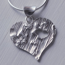 Load image into Gallery viewer, Large textured heart pendant with a cut-out little heart