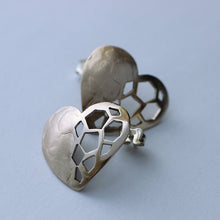 Load image into Gallery viewer, Heart stud earrings, large silver or gold earrings