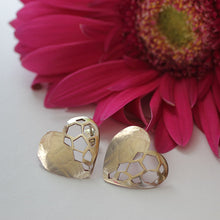 Load image into Gallery viewer, Heart stud earrings, large silver or gold earrings