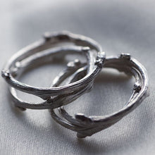 Load image into Gallery viewer, Stack rings, twig, silver or black rhodium - 4 silver rings on white background