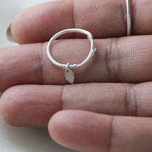 Load image into Gallery viewer, Dainty ring, silver chain ring with a twig and leaf charms