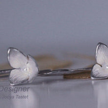Load image into Gallery viewer, Trillium silver drop earrings for every day - face side of earrings - placed on white background