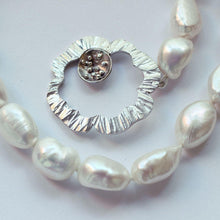 Load image into Gallery viewer, Knotted pearl pendant necklace, silver flower clasp - on white background