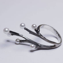 Load image into Gallery viewer, Adjustable ring, silver cocktail ring, twig design covering fingers, top view, on white background