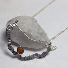 Load image into Gallery viewer, Flower pendant, necklace for women, oval stone set, placed on a quartz stone and on white background