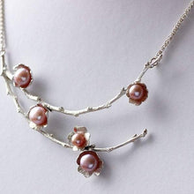 Load image into Gallery viewer, Statement necklace, pearl flowers and twigs necklace, on a white background