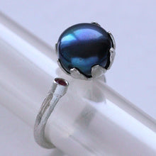 Load image into Gallery viewer, Pearl flower ring, pink tourmaline