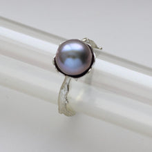 Load image into Gallery viewer, Silver ring for women, solitaire pearl ring, twig design