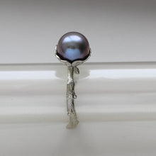 Load image into Gallery viewer, Silver ring for women, solitaire pearl ring, twig design