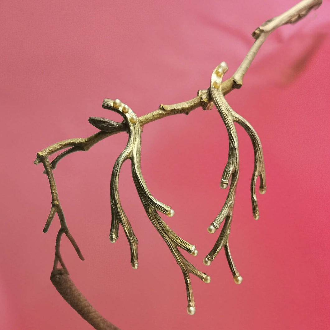 Rose gold long-drop earrings, twig design