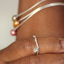 Load image into Gallery viewer, Dainty ring, silver chain ring with a twig and leaf charms
