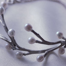 Load image into Gallery viewer, Large silver and pearls bracelet, sterling silver bracelet with a twig design
