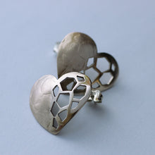 Load image into Gallery viewer, Heart stud earrings, large silver or gold earrings
