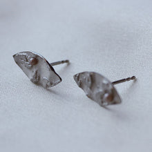 Load image into Gallery viewer, Pair of silver earrings on a light fabric background

