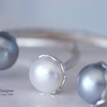 Load image into Gallery viewer, Details for pearls colors of silver cuff bracelet, white and grey
