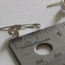 Load image into Gallery viewer, Trillium silver drop earrings for every day placed near a ruler - white background
