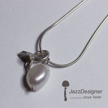 Load image into Gallery viewer, Sterling silver charm necklace, flower and pearl charms - white pearl - global view of necklace on white background
