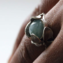 Load image into Gallery viewer, Flower ring with orchid details, set with a gemstone cabochon
