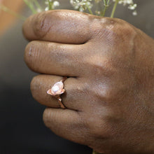 Load image into Gallery viewer, Women wearing rose gold ring, with dried flowers in her hand, marron top

