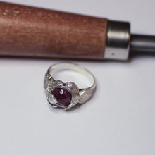 Load image into Gallery viewer, Flower ring with orchid details, set with a gemstone cabochon
