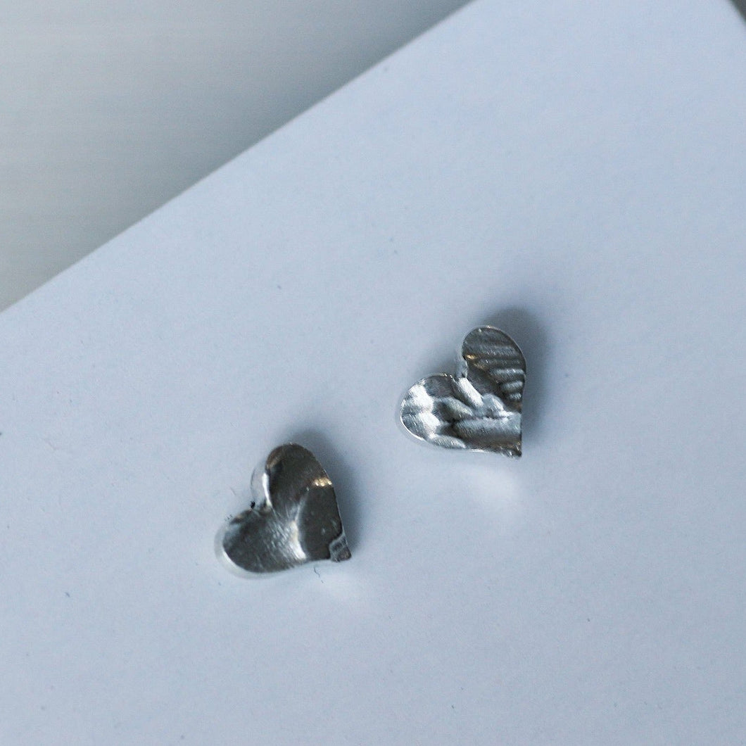 Sterling silver stud earrings, engraved heart stud