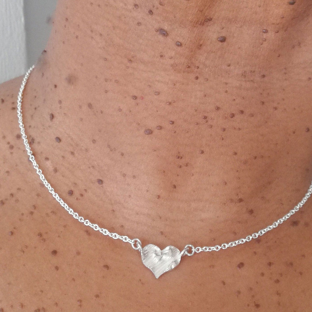 Sterling silver choker style, engraved heart necklace