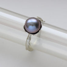 Load image into Gallery viewer, Silver ring for women, solitaire pearl ring, twig design
